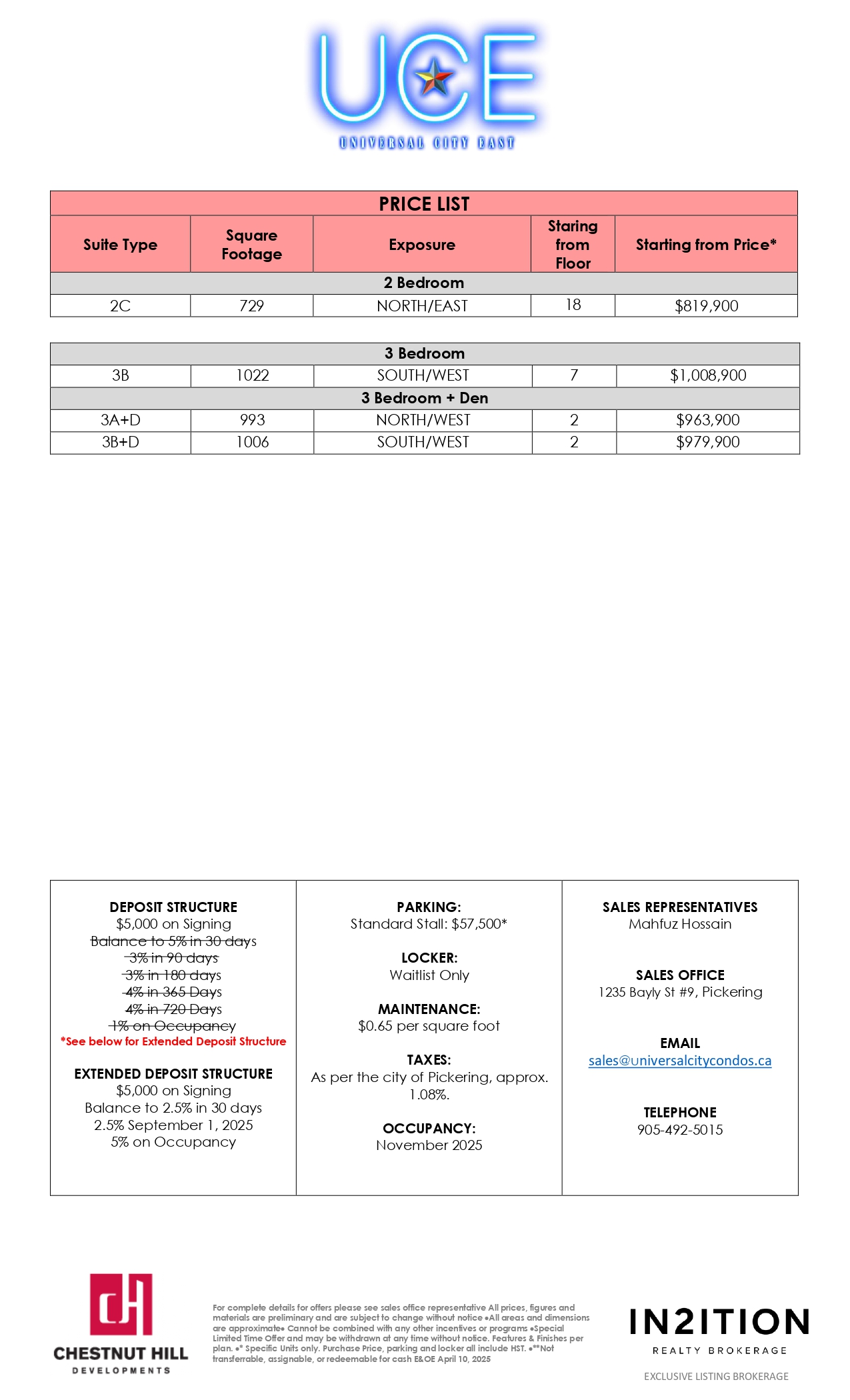 UCE Price List