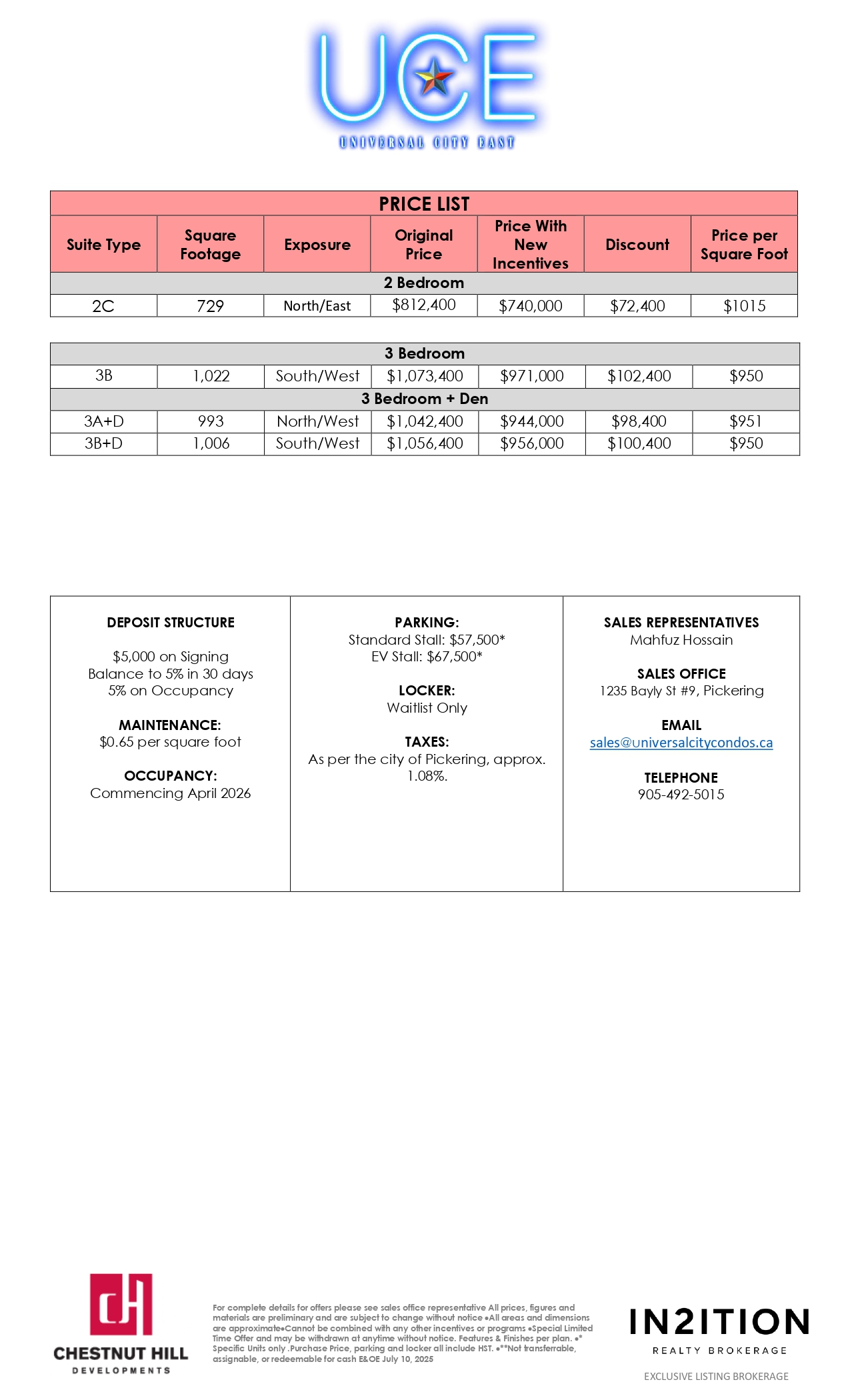 UCE Price List