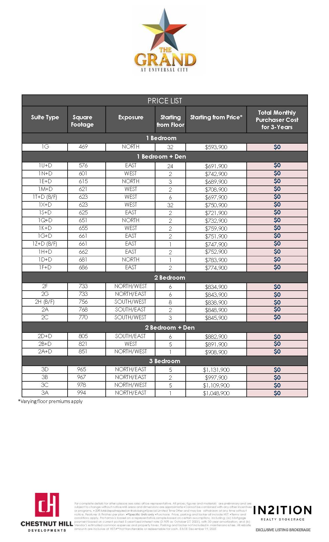 EXCLUSIVE BROKER PRICE LIST