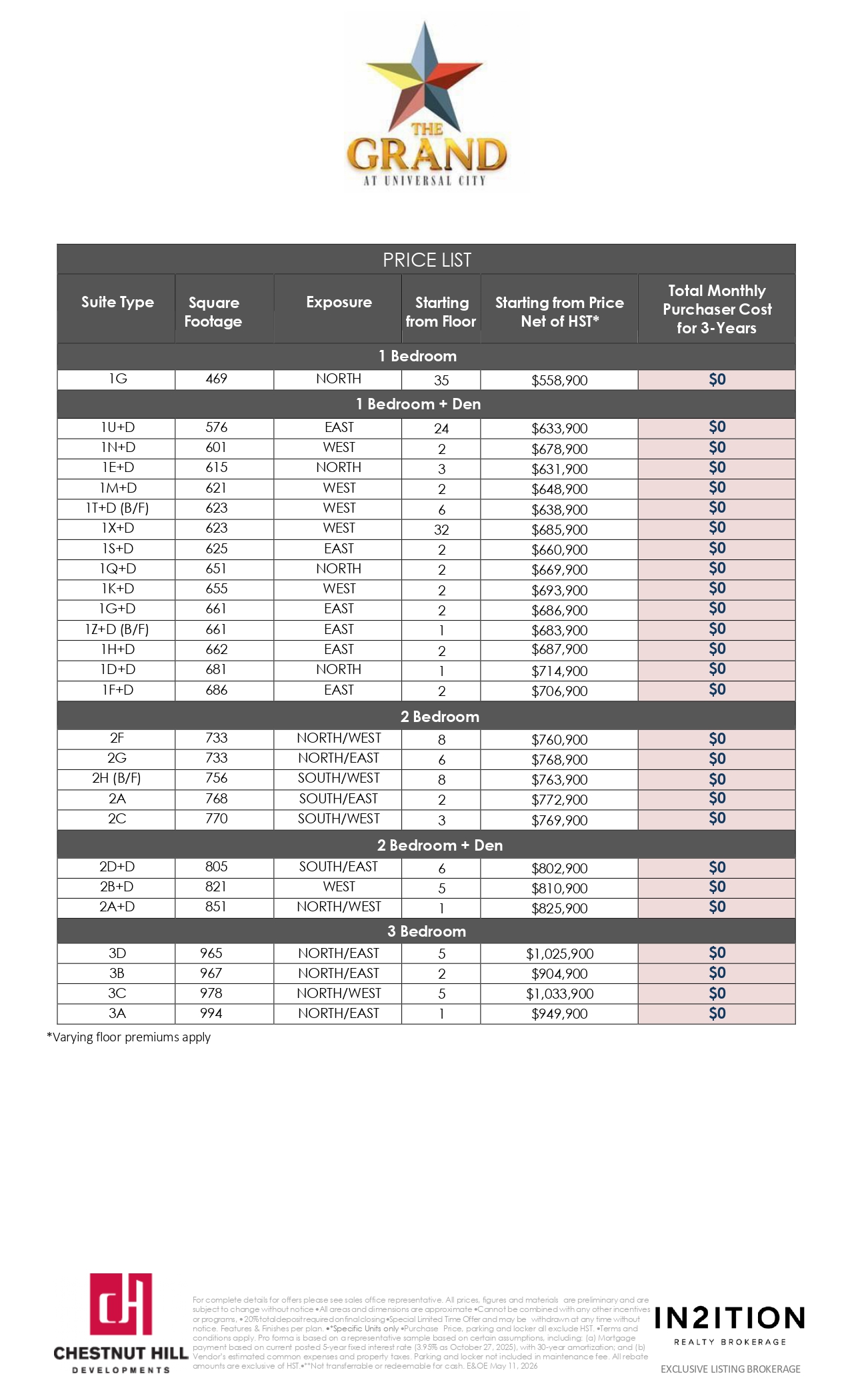 EXCLUSIVE BROKER PRICE LIST